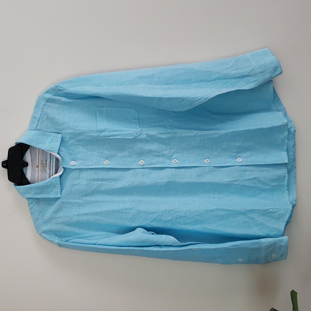 Paradise Collection button down shirt, blue, linen blend, men's size large